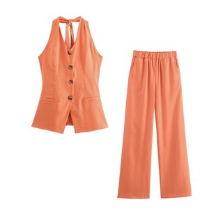 Cotton <b>Linen</b> Hanging Neck Vest Premium Pants Women's Two Piece <b>Set</b> Fashion - Product Image 5
