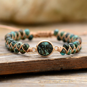 Fashion <b>String</b> Bracelet African Pine Amethyst Beads Copper Alloy Bezel Setting Adjustable For Women Jewelry - Product Image 2