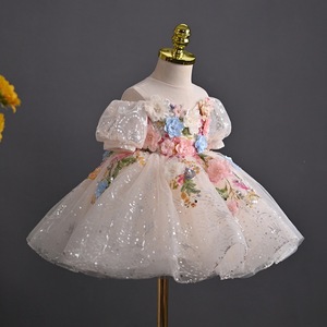 Abito <span class=keywords><strong>da</strong></span> <span class=keywords><strong>Bambina</strong></span> con Spalle Scoperte Stile Fatato con Paillettes Floreali 3D per Feste di Compleanno, Matrimoni e Occasioni Formali - Product Image 2
