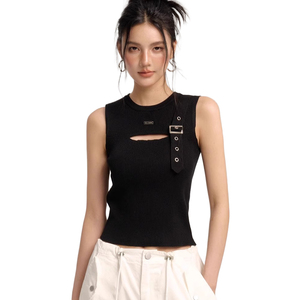 Chaleco sin mangas de moda de verano para mujer, camiseta sin mangas corta <span class=keywords><strong>con</strong></span> correa de hebilla recortada y decoración estampada, chaleco Sexy para mujer - Product Image 2