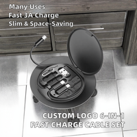 Ensemble de câbles de données PVC multiport 6-en-1 avec logo personnalisé, charge rapide 3A, avec boîte de rangement pour téléphones mobiles