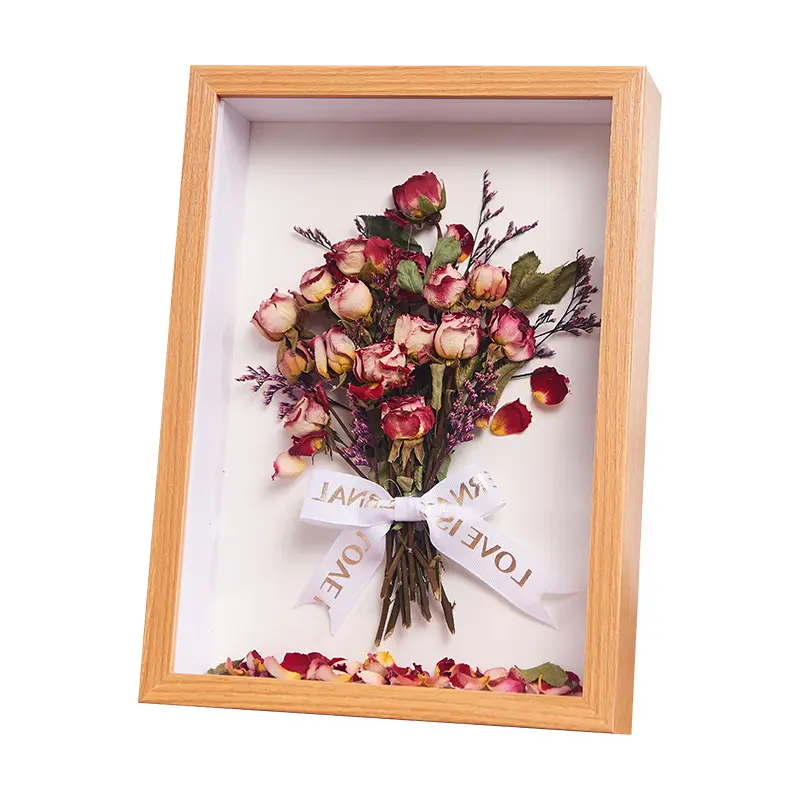 Empty DIY Dry Rose Flower Display Wooden Picture Frame