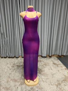 Nouvelle Robe Longue Sans Manches à Capuche pour Femme, Vert et Violet, Coupe Unie, Taille Basse, Dos Nu, Sans Bretelles, Printemps-Été - Product Image 5