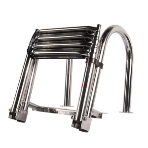 WerkWeit Scala Telescopica Per Barca A 3 Gradini Con Piattaforma In Teak E Corrimano, Acciaio Inox 304, Pieghevole Per Nuoto E Pontone