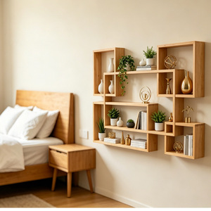 Bamboo <b>Wall</b> <b>Mounted</b> Storage Rack Multi Compartment Display <b>Shelf</b> For Tea Room Modern Chinese Style Rectangle Shape - Product Image 1