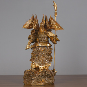 Statuette de Guan Gong en laiton Copper World, avec drapeau des Neuf Dragons, statue sur pied, artisanat fait main pour l'intérieur, pour la vénération et l'exposition - Product Image 3