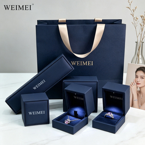 WEIMEI Navy Blue PU Leather Jewelry Display Set LED Light Velvet Lining Necklace Ring <b>Earrings</b> Wholesale Jewelry Display <b>Box</b> - Product Image 3