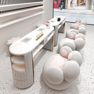 Muebles Para Salón de Uñas Mesa de <span class=keywords><strong>Manicura</strong></span> y Sillas Beige Mesa de Uñas Para Tienda de Belleza Moderna - Product Image 3