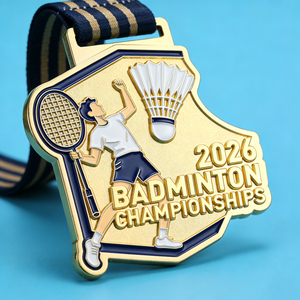 Médaille de badminton sportive personnalisée durable en alliage de zinc plaqué or 3D avec boîte - Product Image 2