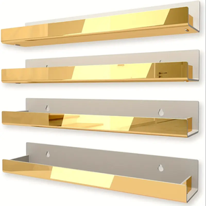 4 Pack 15 Inch Modern <strong>Gold</strong> Floating <strong>Shelves</strong> Acrylic <strong>Wall</strong> <strong>Shelves</strong> for Sunglasses Essential Oil Picture Ledge Display Toy Storage - Product Image 1