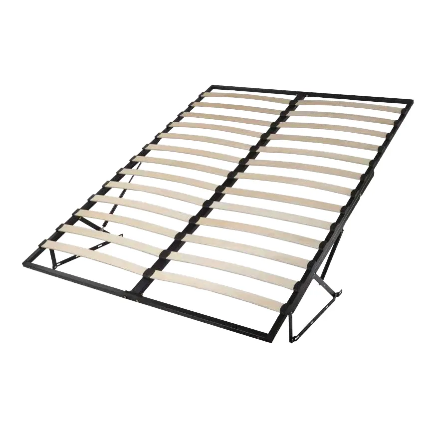 Easy install KD style metal bed frame wood slat bed base