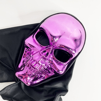 Masque de déguisement d'Halloween Capuche crâne métallique avec cape noire Masques de fête aspect squelette chromé pour couples