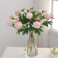 Bunga peony sutra buatan, dekorasi untuk rumah Hari Valentine dan Paskah 2 kepala putih merah muda
