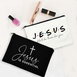 Sac de rangement cosmétique et à crayons à fermeture éclair, motif lettre tendance, thème Jésus, pour femmes, idéal comme cadeau de Noël chrétien - Product Image 1