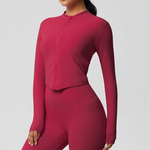 Chaqueta de Yoga de sensación desnuda con cremallera de alta compresión para mujer para gimnasio de invierno correr transpirable Fitness Top entrenamiento con logotipo personalizado - Product Image 6