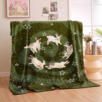 Couverture en flanelle à motif lapin vert, mignonne, style anime, lavable, design personnalisé, pour canapé et lit – Vente en gros