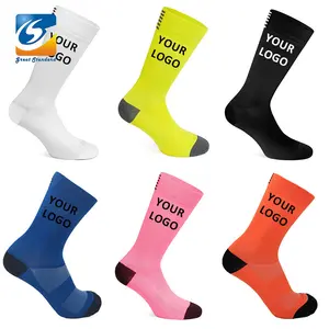 Produsen desain baru kaus kaki olahraga bersepeda atletik warna polos profesional bersirkulasi Logo kustom Crew uniseks