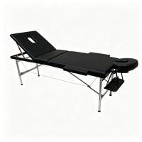 Lit de massage pliant en acier inoxydable, lit à trois sections pour extensions de cils, surface en cuir noir haut de gamme, lit de massage facial