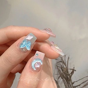 <span class=keywords><strong>Uñas</strong></span> postizas largas tipo ataúd con arte celestial de ensueño, dijes 3D de luna, estrellas y mariposas, estilo fantasía de alta gama, venta al por mayor - Product Image 5