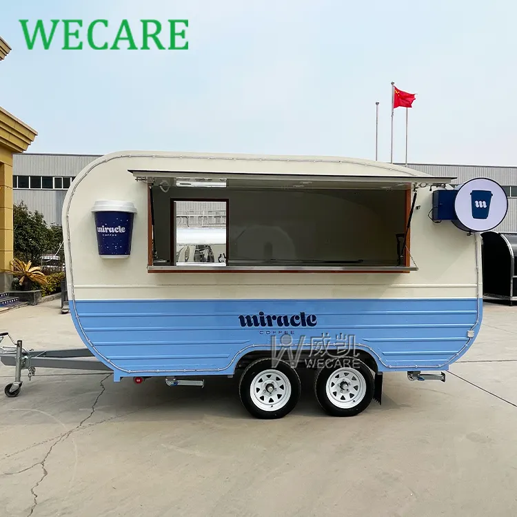 Wecare 400*210*210 ซม. รถบรรทุกอาหารจานด่วน รถเข็นอาหารบนถนน และรถพ่วงอาหารกาแฟพร้อมอุปกรณ์ครบครัน