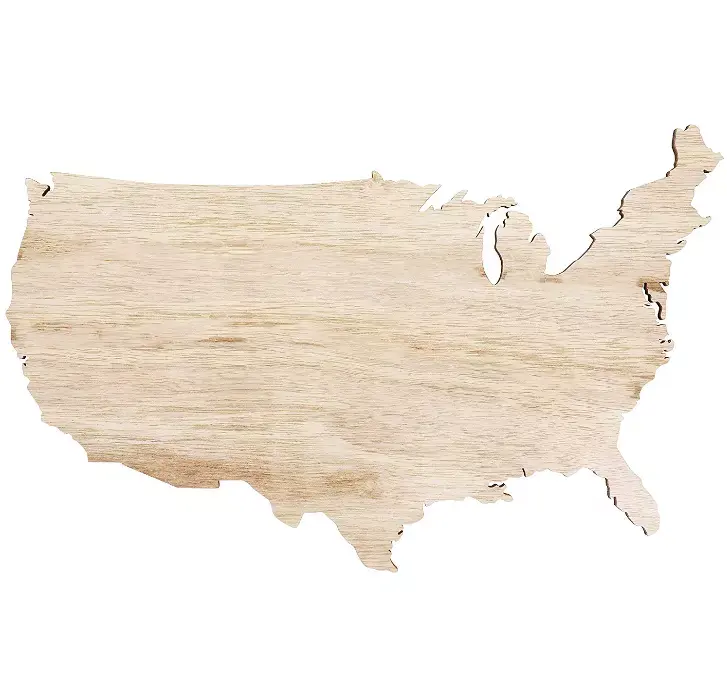 Custom Unfinished Laser Cutout Shape Unfinished USA Wood Map for Crafts
