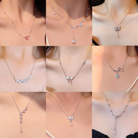 DAIHE Exquis Collier Pendentif Cœur Planète en Diamant Rose, Collier Chaîne Clavicule en Acier Titane pour Femmes et Filles