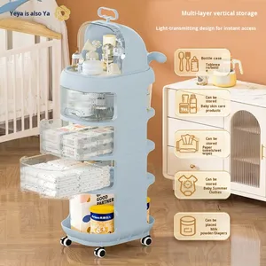 Carrito de Almacenamiento Giratorio para Productos de Bebé, Carrito de Almacenamiento de Plástico con Ruedas para Junto a la Cama - Product Image 1