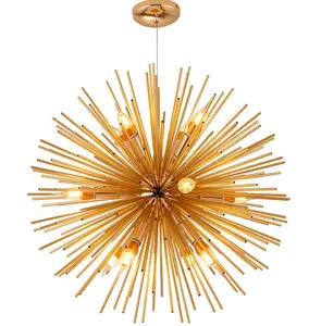 Lustre sputnik dourado e moderno, lustre de tubo de alumínio com 12 cabeças de luz para sala de estar e restaurante