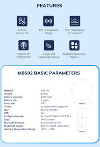 บีคอนติดตามทรัพย์สินระยะไกลสำหรับอุตสาหกรรม ระดับ IP67 ใช้เทคโนโลยี UWB และ BLE 5.0 บลูทูธพลังงานต่ำ สำหรับระบุตำแหน่งในห้างสรรพสินค้า - Product Image 6