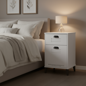 Comodino VIKEN Bianco in Legno Ingegnerizzato con 2 Cassetti, Arredamento Moderno per Camera da Letto - Product Image 2