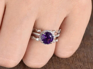 Wholesale 925 <b>Sterling</b> <b>Silver</b> Jewelry Round Cut Dainty <b>Ring</b> Amethyst <b>Ring</b> <b>Sets</b> - Product Image 2