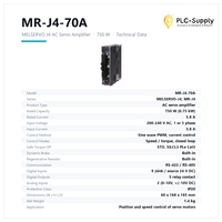 Amplificateur servo AC MELSERVO J4 MR-J4-70A 750W 5.8A 200-240V monophasé ou triphasé avec frein intégré STO IP20 pour moteur servo HG-KR
