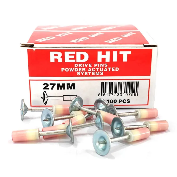 100pcs Pack RED HIT Petites Attaches de Plafond Clous Ronds pour Mini Pistolet à Clous de Plafond 27mm Clous de Feu Intégrés