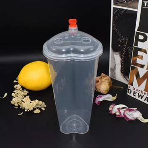Venta al por mayor 500ml 700ml vasos transparentes de plástico desechables en forma de corazón con tapas de tapón de corazón para beber en frío té de burbujas Boba - Product Image 2