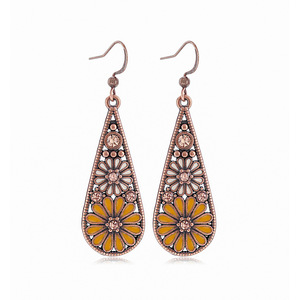 Boucles d'oreilles pendantes bohèmes en alliage, motif floral, plaqué bronze antique, bijoux de fête pour femmes - Product Image 5