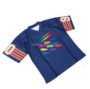 Camiseta de Jersey de Manga Corta con Cuello en V y Estampado de Arcoíris Azul para Hombre, con el Número 9 y 0 en las Mangas, Estilo Deportivo, Corte Regular - Product Image 3