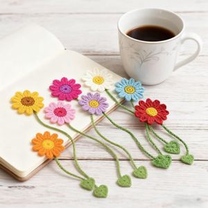 Marcadores de Libros de Flores Tejidos a Crochet, Marcadores de Libros Hechos a Mano con Diseño de Margaritas y Girasoles para Amantes de los Libros, Profesores, Niños, Regalo de Cumpleaños, Marcadores de Libros Únicos - Product Image 2