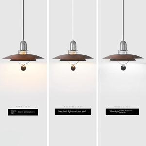 Lámpara colgante estilo Bauhaus vintage color nogal, estilo retro americano para mesa de comedor, barra de bar, cafetería, luz UFO - Product Image 2