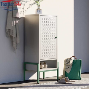 Meuble à chaussures mural moderne en acier inoxydable à porte unique pour entrée, meuble de rangement pour la maison - Product Image 2