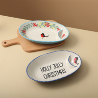 Nouvel Arrivage – Vaisselle en Porcelaine Personnalisable avec LOGO – Plat de Service Ovale Profond en Céramique pour Chips et Dip – Assiette à Snacks Compartimentée