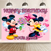 Bannière de fond d'anniversaire Mickey Mouse, fond de fête pour enfants, décorations de fond Mickey Minnie