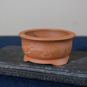 Maceta de Bonsái de Arcilla Morada Hecha a Mano, Redonda, Inclinada, Grabada, Clásica, Pequeña, con Orificio para Monedas - Product Image 3
