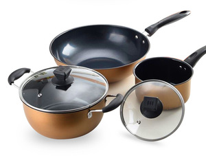 Set di Pentole Antiaderenti in Acciaio Inox a Tre Pezzi per Uso Domestico Compatibile con Fornelli a Gas e a Induzione Padella - Product Image 5