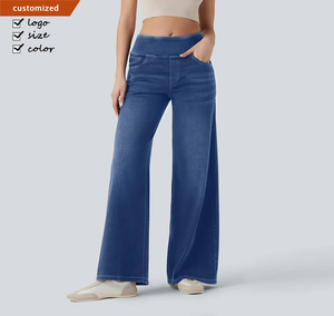 <span class=keywords><strong>Jeans</strong></span> a Vita Alta Personalizzati con Elastico in Vita, Vestibilità Lusinghiera e Snellente, Pantaloni in Denim a Zampa d'Elefante per Donna con Silhouette Eccellente - Product Image 1
