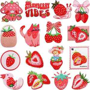 Patch brodé thermocollant en tissu non tissé motif récolte de fraises, goût sucré, fil polyester, pour vêtements, chapeaux, sacs, décoration, ordinateur - Product Image 1