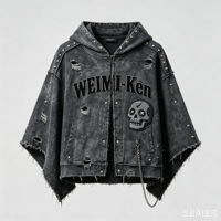 Vente en gros OEM Vêtements Streetwear : Veste oversize à effet délavé à l'acide et cloutée motif crâne, impression DTG Kornit, style Grunge Y2K Vintage, Fournisseur de premier plan