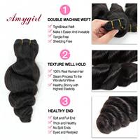 Extensions de cheveux brésiliens Amygirl 4x4 HD Lace Closure 100% Remy, double trame machine, ondulations lâches, 3 paquets avec closure, sans perte de cheveux