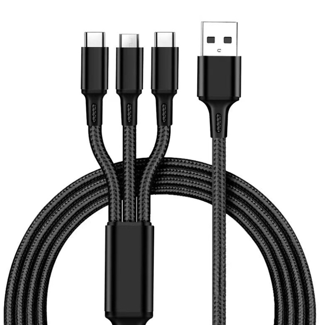 Universal Multi Function Wholesale Durable Data 3 in 1 USB Fast Charging Cable for Cell Phone/Type-C/Android Charger Cord