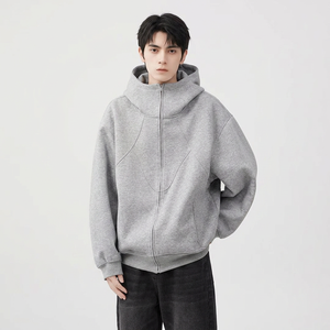 Sweat-shirt à Capuche Surdimensionné pour Homme, Épaule Noire, 100% Coton, Polaire, Fermeture Éclair, Grande Taille - Product Image 1