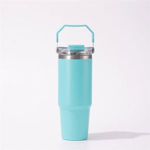 Gobelet de voyage isotherme en acier inoxydable 20oz 30oz avec poignée, anti-fuite, double paroi sous vide, couvercle, paille et base antidérapante, maintien au chaud 6-12 heures - Product Image 6